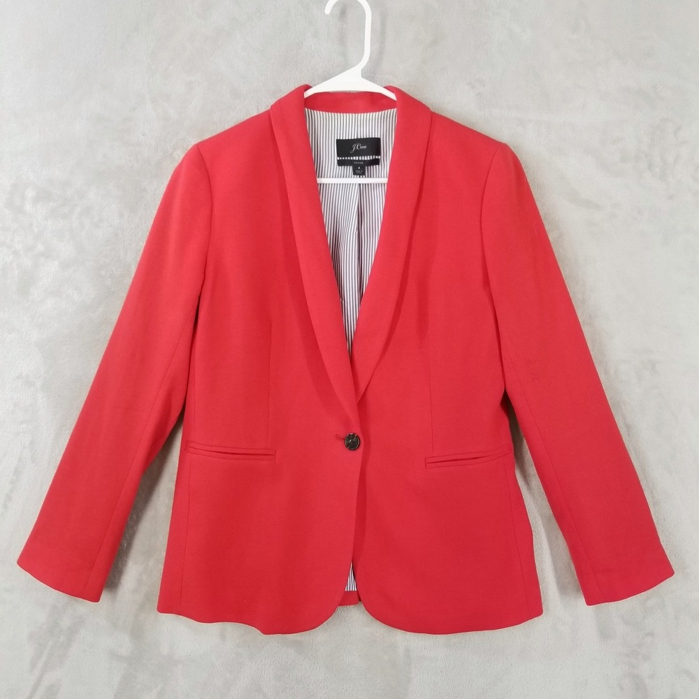 J.Crew Parke Blazer Women 4 Red Wool Blend Single Button Career Academia FLAW